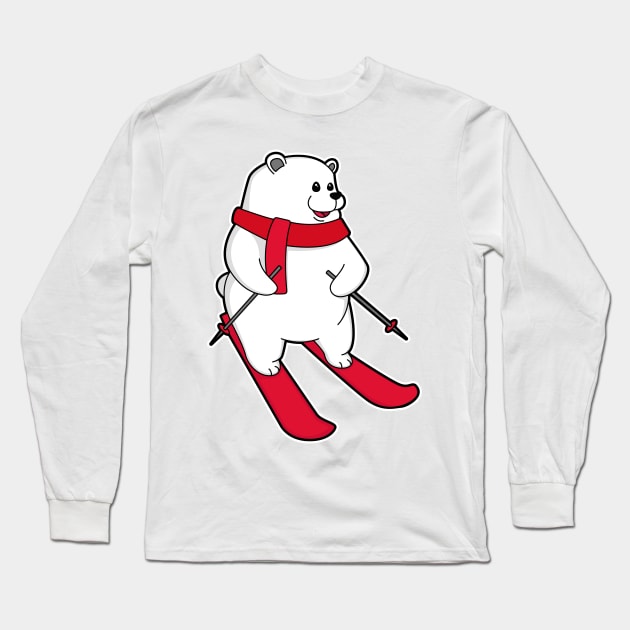 Polar bear as Skier with Ski Long Sleeve T-Shirt by Markus Schnabel